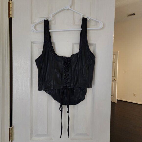 Good American Tops - Better Than Leather Black Lace-Up Corset by Good American | X-Large